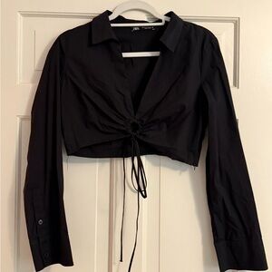 Zara Black Crop Top with Tie Front